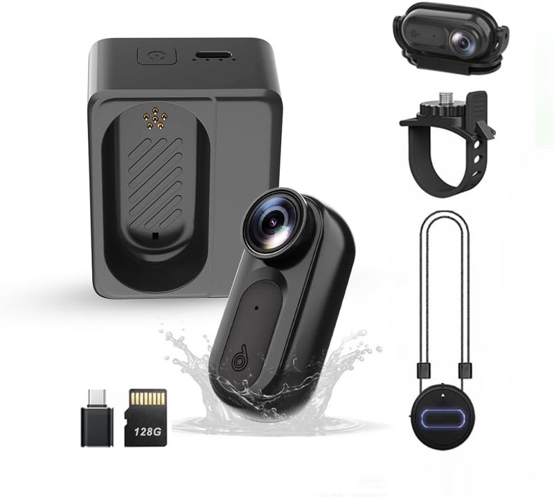 Catchallway Mini Body Camera Action Cam with Auido & Video Recording -128G IPX7 Waterproof Thumb Size Hands Free Body Worn Cameras - Wearable Portable Camcorder for Work Travel Pet Walk Vlog(Black) - Image 1